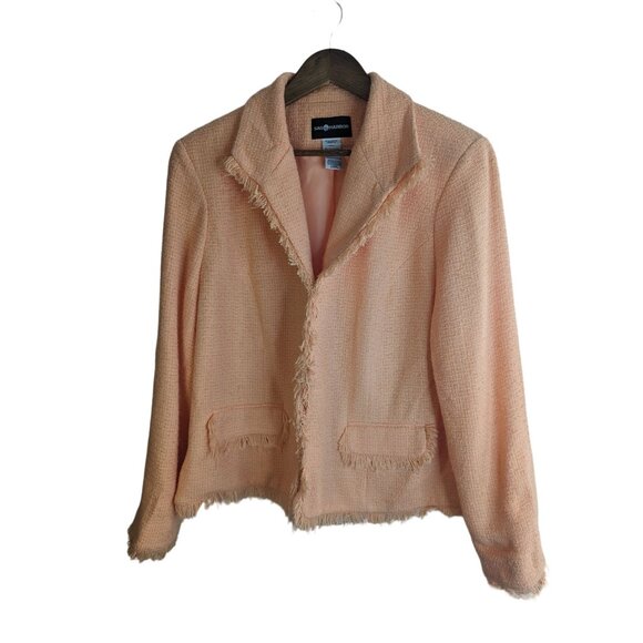 Sag Harbor Orange Tweed Blazer Lined Classic Workwear Office Fringe Sz 16 - Picture 1 of 8